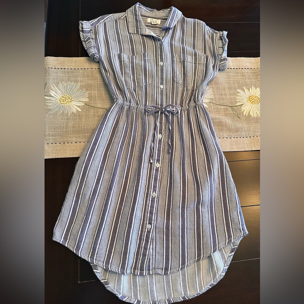 Striped Button-Up Dress with Tie Waist